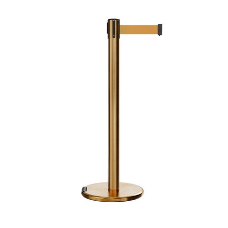 MONTOUR LINE Retractable Belt Rolling Stanchion, 2.5ft Sat.Brass Post  9ft. Brown ME630-SB-BN-90